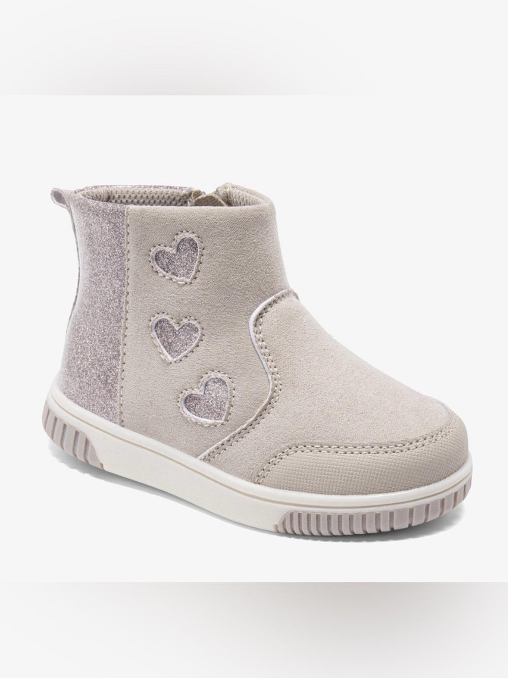 Stride Rite Little Girls Beige Suede Ankle Boots with Glitter Hearts Size 6 - Picture 2 of 16